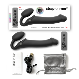 Безремінний страпон з вібрацією Strap-On-Me Vibrating Black L, діаметр 3,7см, пульт ДК, регульований - - фото №5