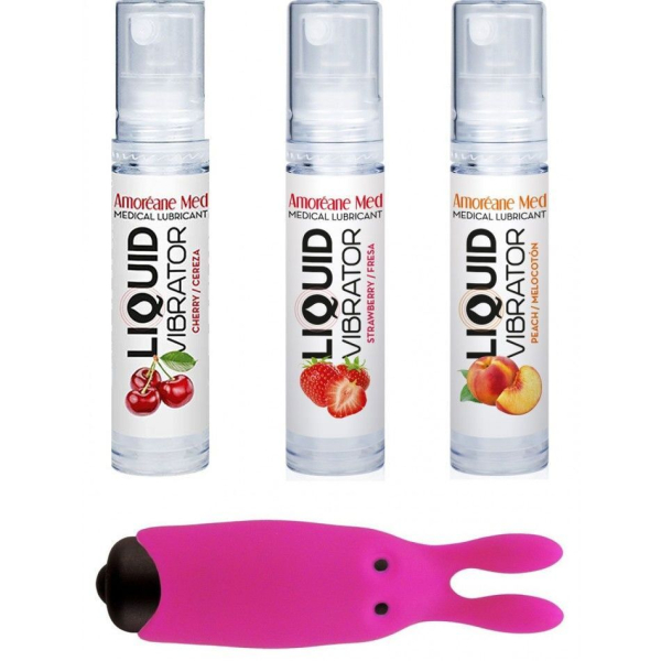 Набір з 3-х смаків стимулювального лубриканта Amoreane Med (3х10мл) та віброкулі Adrien Lastic Pink - фото