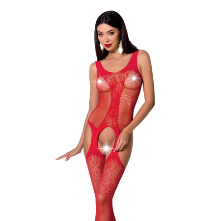 Бодістокінг з імітацією панчіх і ажурною вставкою Passion BS072 red 