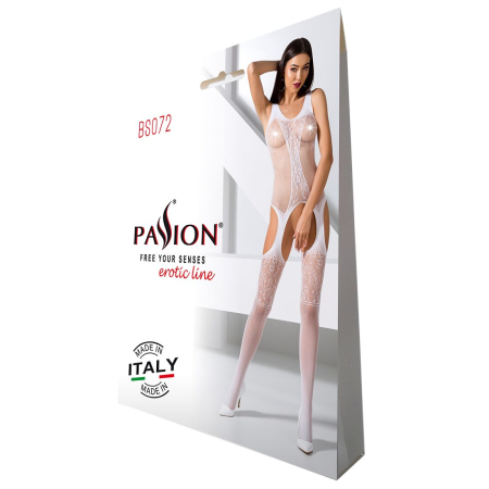 Бодістокінг з імітацією панчох і ажурною вставкою Passion BS072 white - фото №5