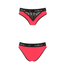 Трусики з широкою гумкою і мереживом Passion PS001 PANTIES S, red-black - - фото №4