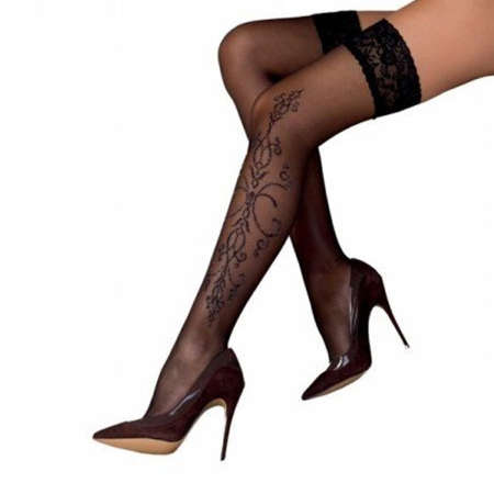 Чорні панчохи з ефектом тату Passion ST111 3/4 (20 den), nero 