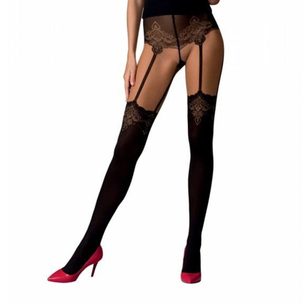 Колготки з ефектом панчох на підв'язках Passion TI112 1/2 (60/20 den), nero-gold - фото