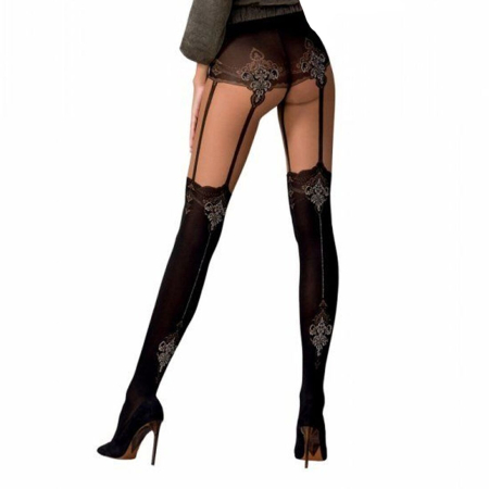 Колготки з ефектом панчох на підв'язках Passion TI112 3/4 (60/20 den), nero-gold - фото №2