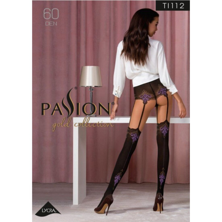 Колготки з ефектом панчох на підв'язках Passion TI112 1/2 (60/20 den), nero-violet - фото №4
