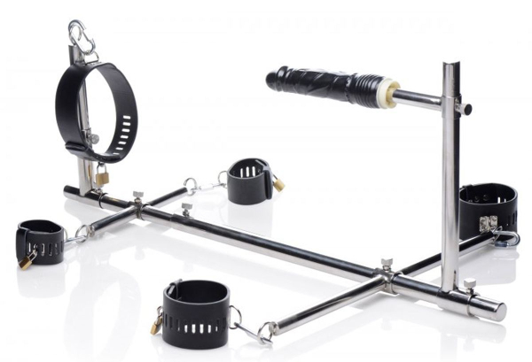 Конструкція для фіксації з фалоімітатором Imprisoned Metal Stockade with Dildo - фото