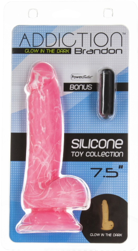 Фалоімітатор, що світиться у темряві, ADDICTION - BRANDON - 7.5 "- PINK G.I.D. / W PB, 19 см, силіко - фото №7