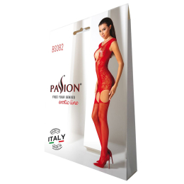 Ажурний бодістокінг з панчохами Passion BS082 red - №5