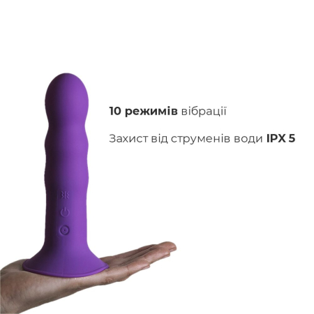 Двошаровий ділдо з вібрацією Adrien Lastic Hitsens 3 Purple, відмінно для страпона, діаметр 4 см, до - фото №4