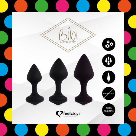 Набір силіконових анальних пробок FeelzToys - Bibi Butt Plug Set 3 pcs Black - фото №3