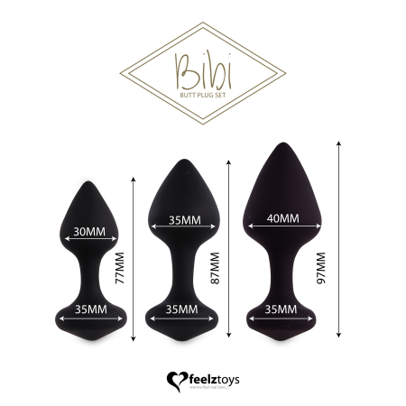Набір силіконових анальних пробок FeelzToys - Bibi Butt Plug Set 3 pcs Black - фото №2