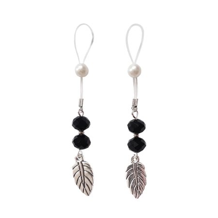 Прикраси з намистинами та листочком для сосків Art of Sex – Nipple Jewelry Leaf, чорні - фото