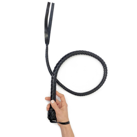 Батіг з рукояттю, натуральна шкіра, колір чорний, довжина - 120 см - фото №4