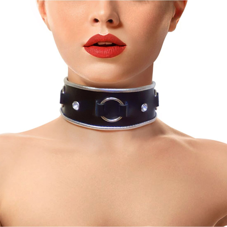 Ошейник из натуральной кожи со стразами и кольцом Art of Sex - Collar Ring - фото