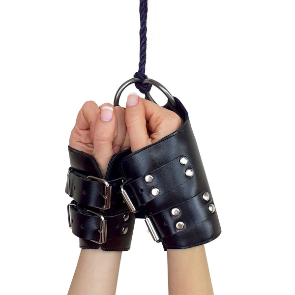 Манжети для підвісу за руки Art of Sex – Kinky Hand Cuffs For Suspension, чорні, натуральна шкіра - фото