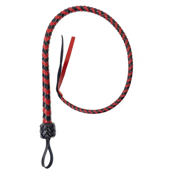 Батіг з рукояттю, натуральна шкіра, колір чорно-червоний, довжина - 120 см 