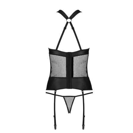 Сітчастий комплект корсет з халтером, зйомні підв'язки та трусики Passion AMANDA CORSET L/XL, black - фото №6