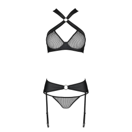 Сітчастий набір, бюстгальтер з халтером, трусики та пояс для панчох AMANDA SET L/XL, black - №5