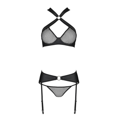 Сітчастий набір, бюстгальтер з халтером, трусики та пояс для панчох AMANDA SET L/XL, black №5
