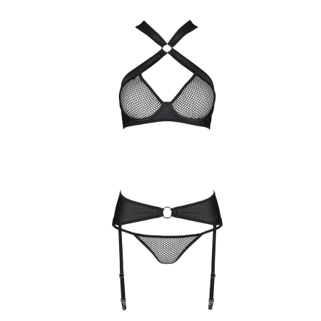 Сітчастий набір, бюстгальтер з халтером, трусики та пояс для панчох AMANDA SET S/M, black №4