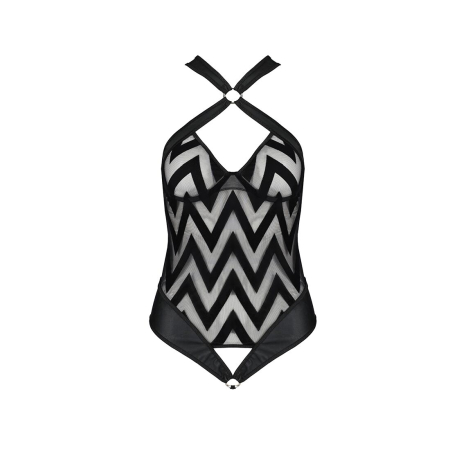 Сітчастий боді з халтером та ритмічним малюнком Passion Hima Body L/XL, black - фото №3