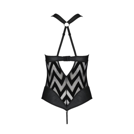 Сітчастий боді з халтером та ритмічним малюнком Passion Hima Body L/XL, black - фото №4