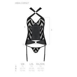 Сітчастий комплект із візерунком, корсет, підв'язки, трусики Passion HIMA CORSET XXL/XXXL black - - фото №7