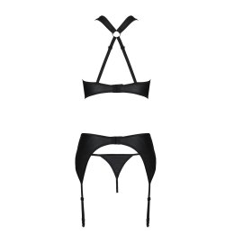 Сітчастий набір з візерунком, бюстгальтер, трусики, пояс для панчіх Passion HIMA SET L/XL black - №4