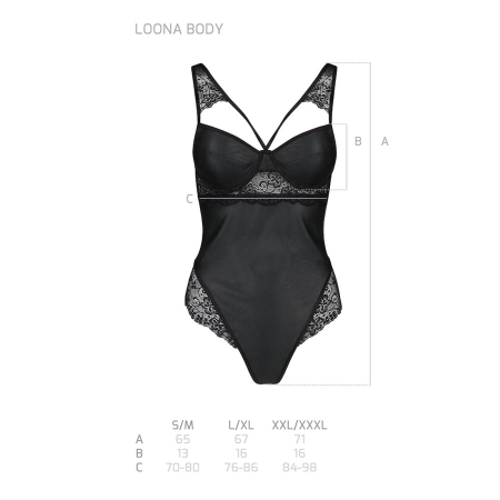 Боді з еко-шкіри та мережива Passion LOONA BODY L/XL, black - фото №5