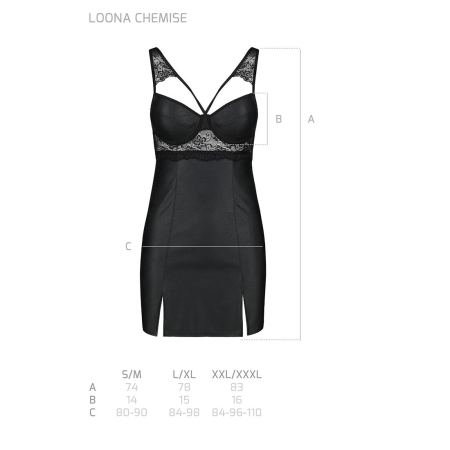Бебі-дол з еко-шкіри та мережива Passion LOONA CHEMISE S/M, black №7