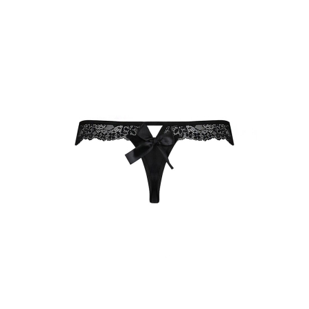 Мереживні трусики-танга з атласним бантиком Passion NAJA THONG L/XL, black - фото №6
