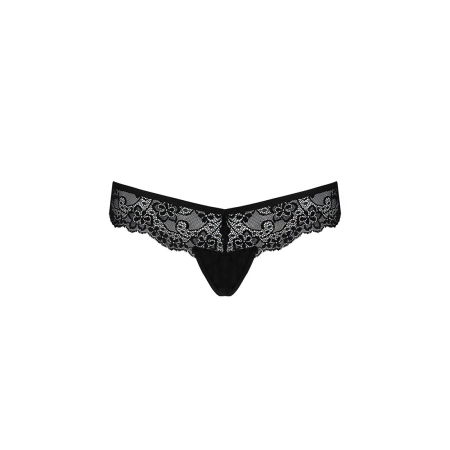 Мереживні трусики-танга з атласним бантиком Passion NAJA THONG XXL/XXXL, black - фото №5