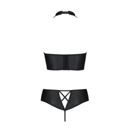 Комплект з еко-шкіри Passion NANACY BIKINI L/XL, black, бра та трусики з імітацією шнурівки - №6