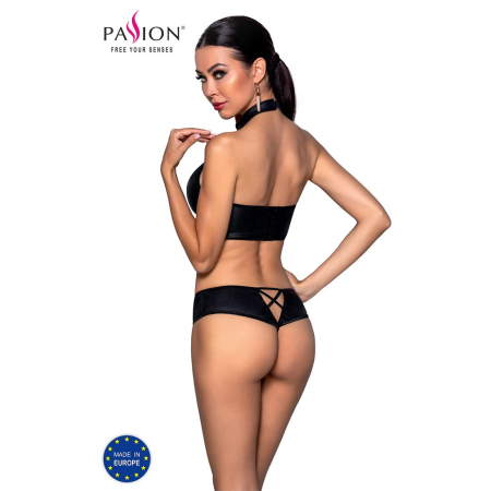 Комплект з еко-шкіри Passion NANACY BIKINI L/XL, black, бра та трусики з імітацією шнурівки №2