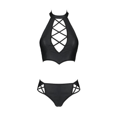 Комплект з еко-шкіри Passion NANACY BIKINI L/XL, black, бра та трусики з імітацією шнурівки №5