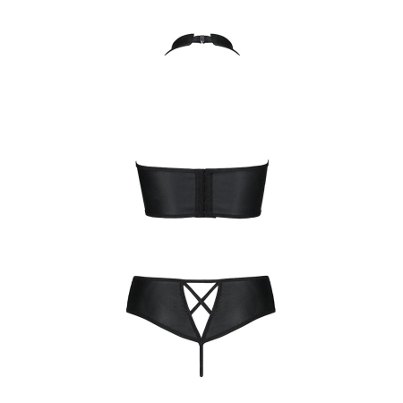 Комплект з еко-шкіри Passion NANCY BIKINI S/M, black, бра та трусики з імітацією шнурівки №6