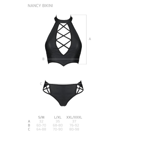 Комплект з еко-шкіри Passion NANCY BIKINI S/M, black, бра та трусики з імітацією шнурівки №7