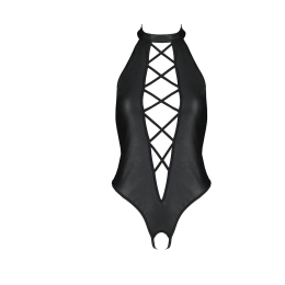 Боді з еко-шкіри з імітацією шнурівки та відкритим доступом Passion NANCY BODY XXL/XXXL, black - - фото №3