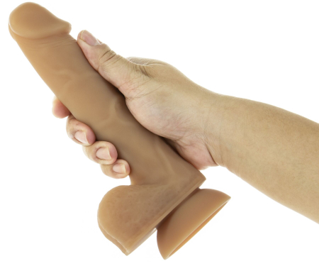 Гнучкий фалоімітатор на присосці ADDICTION — ANDREW 8? Silicone Dong — Caramel, віброкуля в подаруно - фото №3