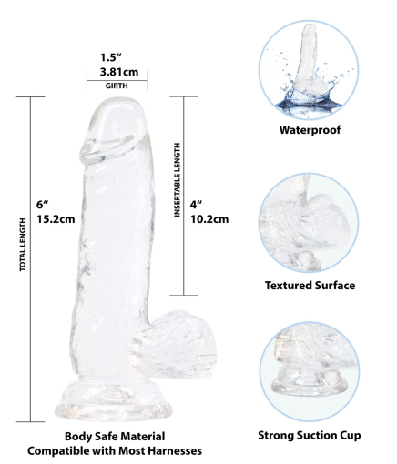 Прозорий фалоімітатор на присосці ADDICTION — Clear Dildo with Balls 6?, віброкуля в подарунок - фото №2