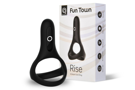 Подвійне ерекційне кільце Fun Town Rise Black, керування зі смартфона - фото