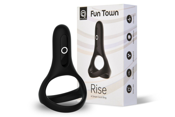 Подвійне ерекційне кільце Fun Town Rise Black, керування зі смартфона - фото