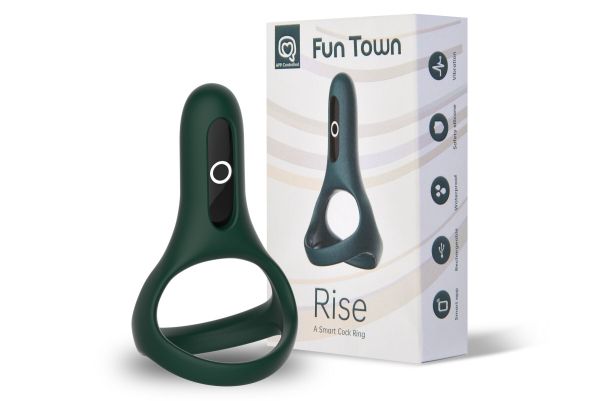Подвійне ерекційне кільце Fun Town Rise Turquoise, керування зі смартфона - фото