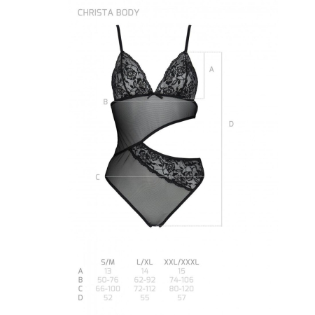 Боді з ажурним ліфом Passion CHRISTA BODY L/XL, black - фото №5
