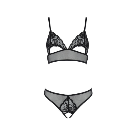 Комплект із бралету з ажурним ліфом та відкритими трусиками Passion CHRISTA SET Open Bra L/XL black №3