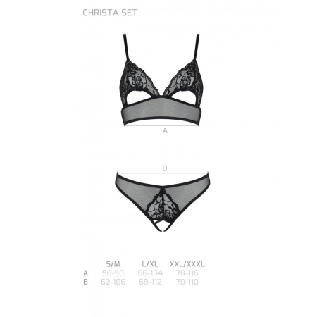 Комплект із бралету з ажурним ліфом та відкритими трусиками Passion CHRISTA SET Open Bra L/XL black №5