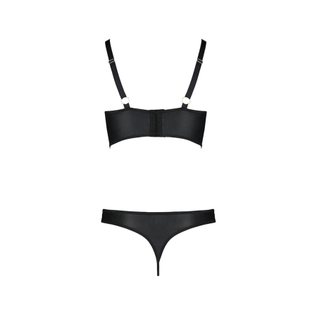 Комплект з екошкіри з люверсами та ремінцями Passion MALWIA BIKINI XXL/XXXL, black, бра та трусики №4