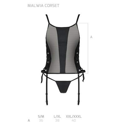 Сітчастий корсет з люверсами та знімними пажами Passion MALWIA CORSET S/M, black, екошкіра, стрінги - фото №7