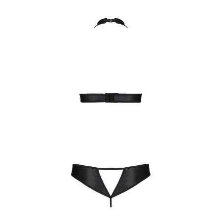 Комплект відкритий топ та трусики з екошкіри з люверсами Passion MALWIA SET with Open Bra L/XL black - фото №4