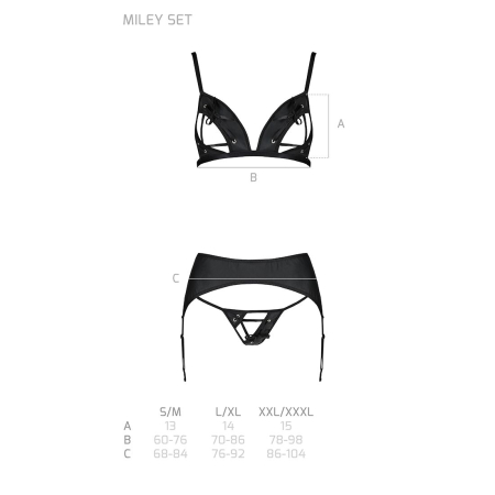 Комплект з екошкіри Passion MILEY SET S/M, black, трусики, бюстгальтер, пояс для панчіх - фото №5